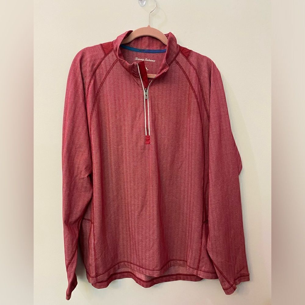 Tommy Bahama 1/4 ZIP Red Herringbone Shirt Men Size XL